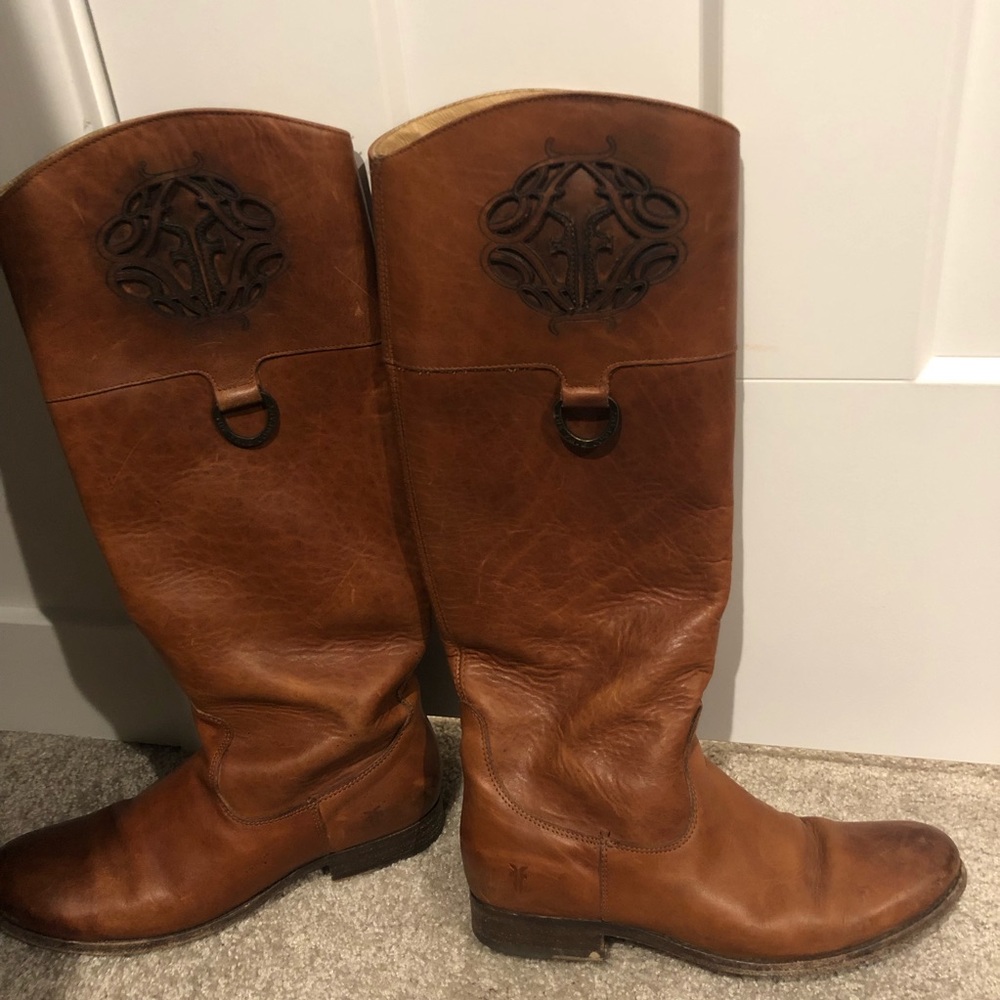 Frye Melissa Logo Leather Riding Boots 76435